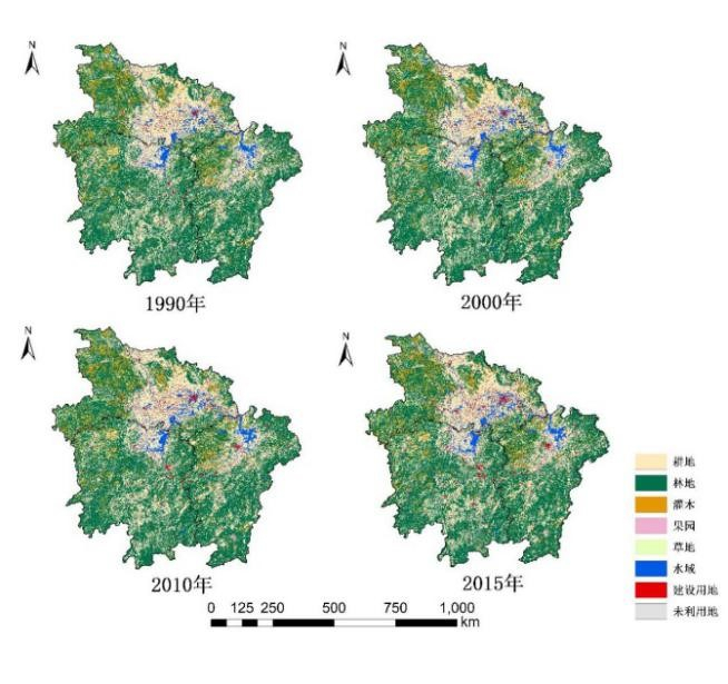 1990-2015年长江中游地区土地利用类型
